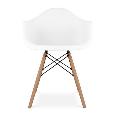 HomeRoots White And Natural Heavy Duty Plastic And Solid Wood Dining Arm Chair