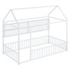 TIRAMISUBEST Twin/Full Size Metal Bed House Bed Frame with Fence and Storage Shelves, House Floor Bed Montessori Bed with Roof Design - 3 of 4