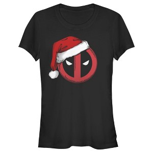 Juniors Womens Marvel Christmas Deadpool Santa Hat T-Shirt - 1 of 3