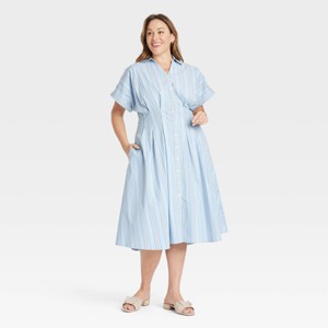 Women's Short Sleeve Pleated Midi Shirtdress - Ava & Viv™ - 1 of 3
