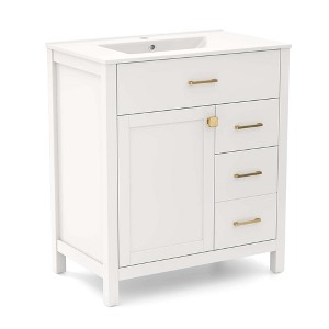 Costway 30" Bathroom Vanity with Sink 2 Drawers 1 Door 1 Flip-out Drawer Solid Wood Legs - 1 of 4