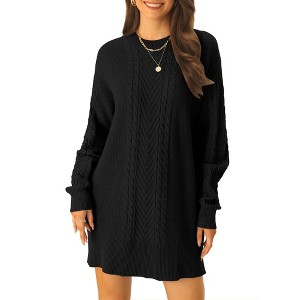 INSPIRE CHIC Women's Long Sleeve Crewneck Mini Cable Knit Casual Sweater Dress - 1 of 4