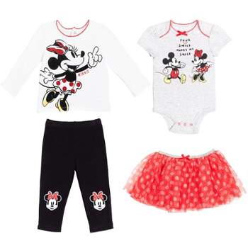 Disney Minnie Mouse Princess Ariel Baby Girls Bodysuit Graphic T-Shirt Mesh Skirt and Leggings 4 Piece Layette Set
