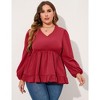 YesFashion Women's Plus Size Blouses V Neck Puff Sleeve Babydoll Tunic Long Sleeve Chiffon Casual Tops Ruffle Shirts - 2 of 4