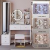 Vanity Set with Full Body Mirror Cabinet and Cushioned Stool,Makeup Desk with 3-color LED and Charging Ports–The Pop Home - 2 of 4
