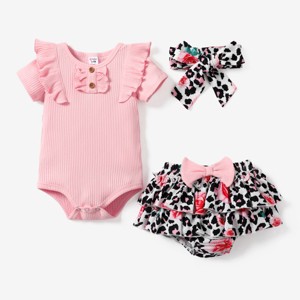 PATPAT Baby Girls Clothes Infant 2 Piece Outfit Summer Cotton Ruffle Sleeve Romper and Floral Shorts Set - 1 of 4