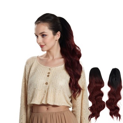 Alilang Long Drawstring Ponytail Hair Extension Wave 22 Inch Synthetic Fake Layered Pony Tail Hairpieces for Women