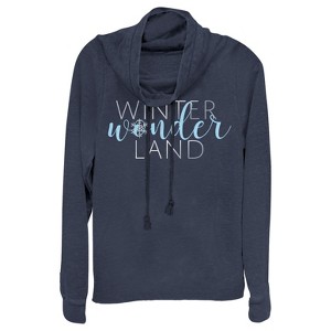 Juniors Womens CHIN UP Christmas Winter Wonderland Cowl Neck Sweatshirt - 1 of 3