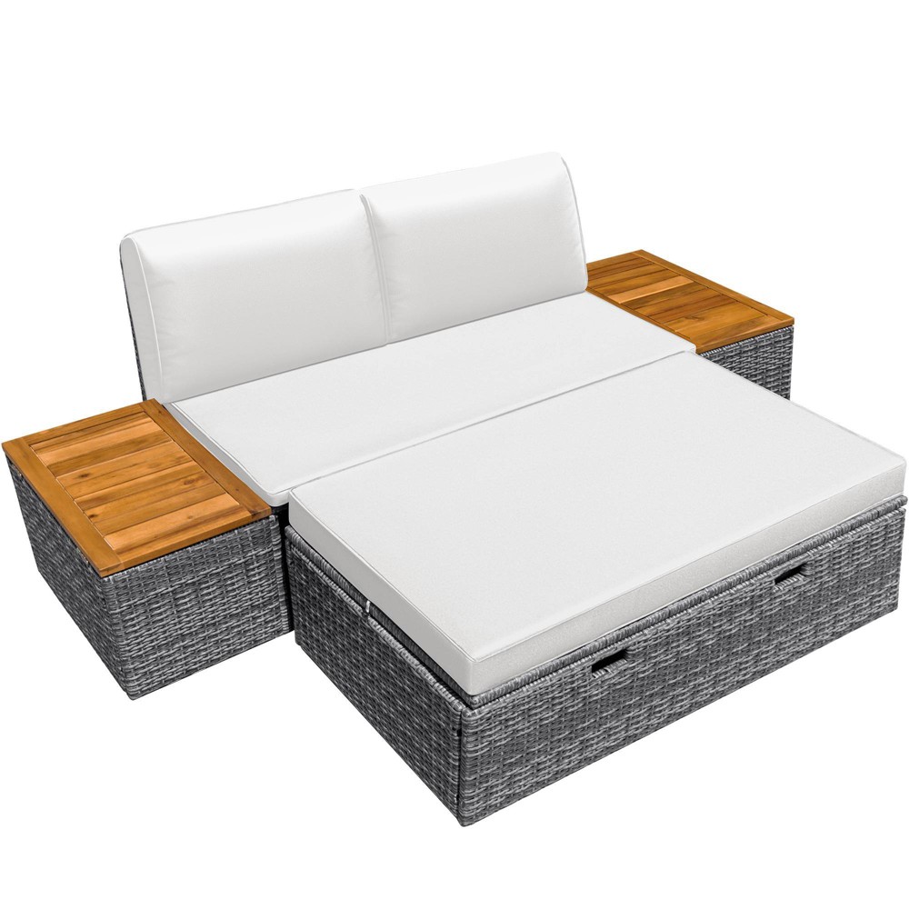 Photos - Garden Furniture Devoko 3pc Rattan Daybed Outdoor Patio Lounge Furniture Set White