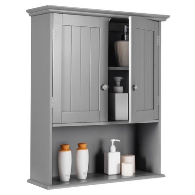 Costway Bathroom Wall Mount Storage Cabinet Single Door w/Height Adjustable  Shelf Grey