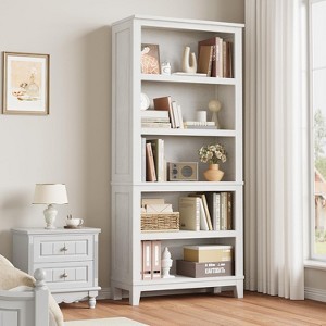 Garvee 5 Tier Storage Wooden Bookcase Farmhouse Bookshelves Rustic Vintage Etagere for Home Office White - 1 of 4