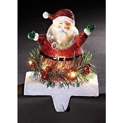 Roman 7" Red, White and Green Holly Jolly Santa Claus Decorative Christmas LED Stocking Holder