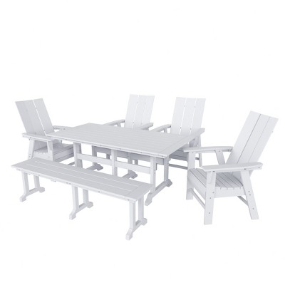WestinTrends 6 Piece Outdoor Patio Dining Table and Armchair Dining Bench Set