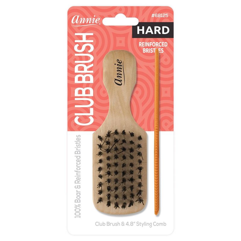 Annie International Hard Mini Wooden Club Hair Brush with Comb - Brown, 3 of 5