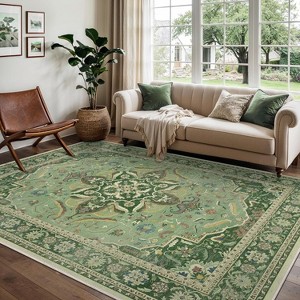 Abynow Floral Loomed Machine Washable Area Rug - 1 of 4