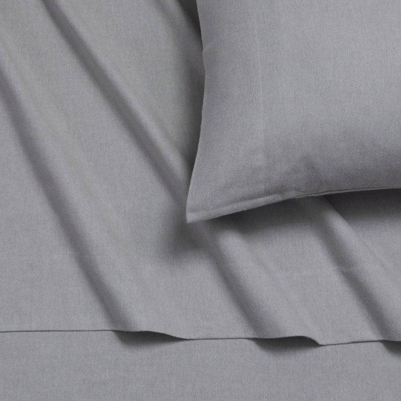 Tribeca Living Queen Yarn Dyed Portuguese Cotton Flannel Extra Deep Pocket Sheet Set Heather Gray, 1 of 4