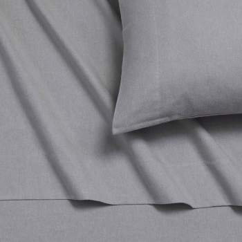 Tribeca Living Queen Yarn Dyed Portuguese Cotton Flannel Extra Deep Pocket Sheet Set Heather Gray