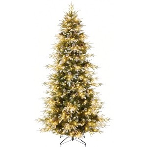 Frosted Pine Cone Artificial Pencil Christmas Tree – PE/PVC, 240 Warm White LED Lights (8 Modes), Hinged Expansion, Metal Stand - 1 of 1