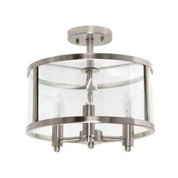 3-Light 13" Industrial Farmhouse Glass/Metallic Accented Semi-flushmount Ceiling Light - Lalia Home
