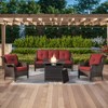 4 Pieces Outdoor Patio Furniture Set with Fire Pit Table, PE Resin All Weather Wicker Patio Propane Fire Pit Set with Patio Couch, Club Chairs in Red - 2 of 4