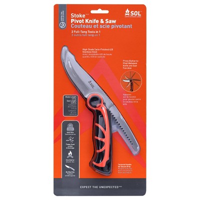 Adventure Medical Stoke Pivot Knife and Saw Black/Orange TPR Handle 420  Plain Edge AD01401018