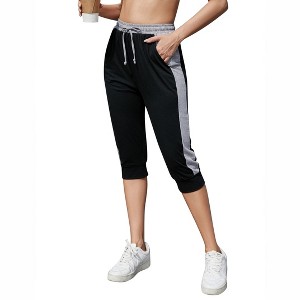 Coolmee Women's Pants Cropped Joggers with Pockets Elastic Waist Drawstring Sweatpants - 1 of 4