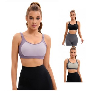 INSPIRE CHIC 3 Pcs Women's Contrasting Colors Adjustable Straps Workout Fixed Cup U Back Sports Bras - 1 of 4