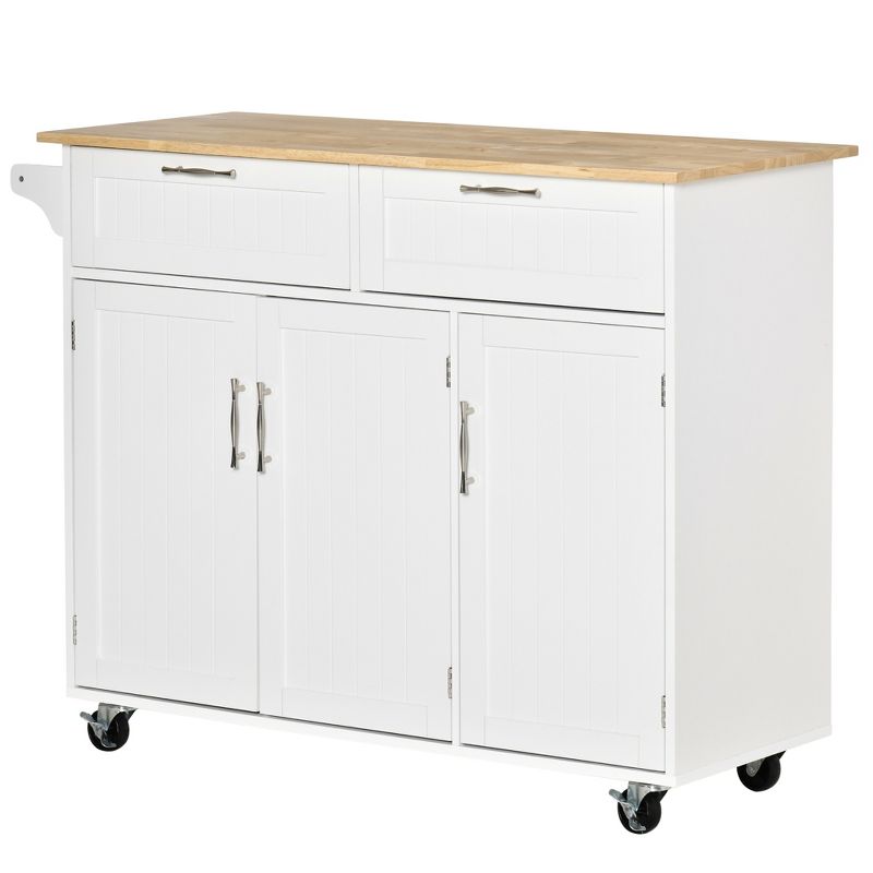 HOMCOM Modern Kitchen Island Cart on Wheels with Storage Drawers, Rolling Utility Cart with Adjustable Shelves, Cabinets and Towel Rack, 4 of 7