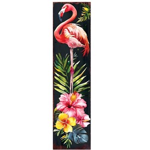 HomeRoots 36" Black Pink And Coral Solid Wood Flamingo Porch Sign - 1 of 4