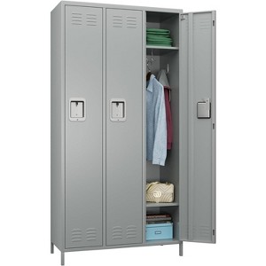 AOBABO Metal Lockers For Employees School Office Gym Home Lockers Storage,3 Doors Lockers With 6 Shelves And 6 Hooks, Assembly Required, Black - 1 of 4