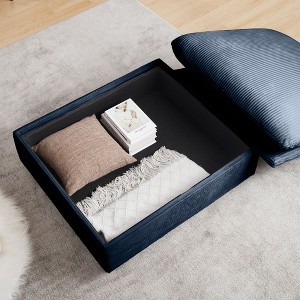 Okak Stylish Square Corduroy Storage Ottoman Bench with Hidden Storage Upholstered Foot Rest to Combine with Sofa for Living Room Bedroom, Blue - 1 of 4