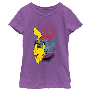 Girl's Pokemon Pikachu Poke Balls T-Shirt - 1 of 4