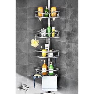 Aoibox Corner Shower Caddy Tension Pole: Rustproof 4-Tier Bathroom Organizer Shelves for Bathtub Shampoo Storage with Adjustable Rod Standing Rack - 1 of 4