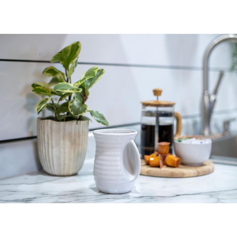Elanze Designs Ribbed 14 ounce Ceramic Stoneware Handwarmer Mug, White, 5 of 6