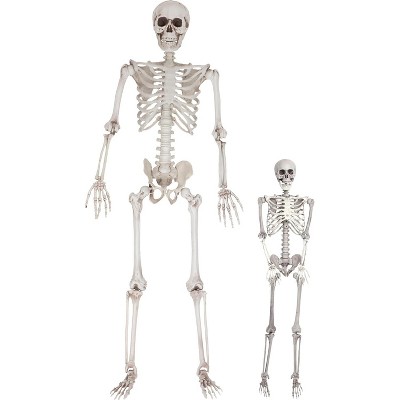 SCS Direct Life Size Skeleton Decoration 2 Pack -Adult (5' 4") & Child (2') Weather Resistant for Indoor/Outdoor - Upgrade Your Fall House Party Props