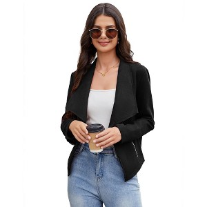 KOJOOIN Women's Fashion Faux Suede Jackets 2024 Clothes Lapel Long Sleeve Open Front Outerwear Cropped Coats - 1 of 4