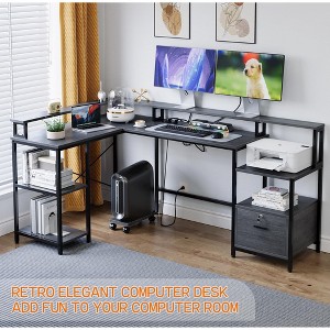 Garvee L Shaped Desk - 76" Office Desk with Dedicated Monitor Shelf and Power Outlet, Corner Desk for Home Office with Extensive Drawers & Storage - 1 of 4