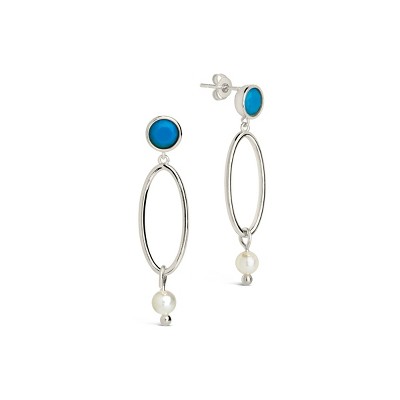 SHINE by Sterling Forever Ula Turquoise & Pearl Drop Stud Earrings
