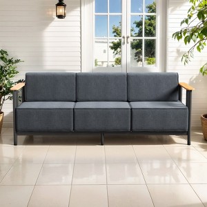 Belord Patio Couch with 10" Thick Seat Cushion, Metal Outdoor Sofa with Faux-Wood Armrest and Deep Seat, Luxury Comfort Pure Foam Cushion for Balcony - 1 of 4