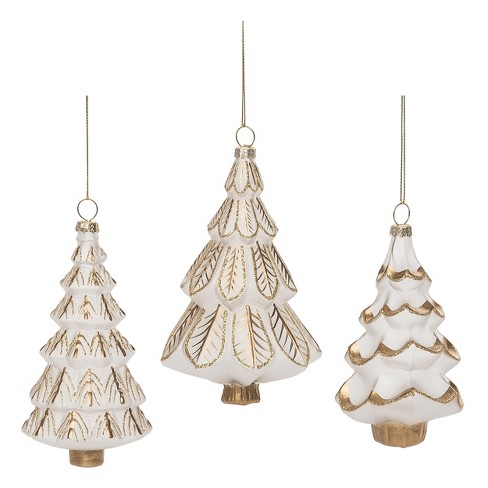 Transpac Glass 5.875 In. Gold Christmas Accent Tree Ornament Set Of 3 ...