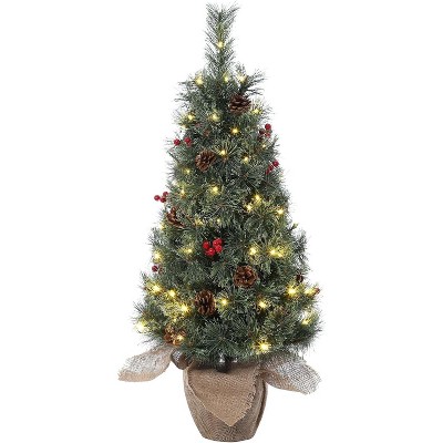 3ft Snow Flocked Artificial Christmas Tree with Multi-Function LED Lights & Red Berries, Perfect Holiday Decor for Small Spaces & Tabletops