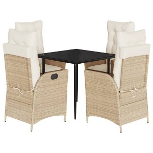 vidaXL 5 Piece Patio Dining Set with Cushions Beige Poly Rattan - 31.5" x 31.5" x 29.1" Without footrest 4 Items - 1 of 4