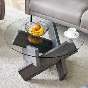 NicBex Modern 33.4" Round Coffee Table with Glass Top and Wood Legs for Living Room and Bedroom - 1 of 4