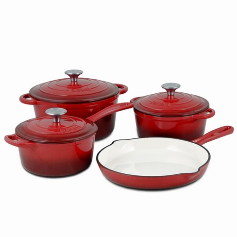  Basque Enameled Cast Iron Cookware Set (Blanc White), Nonstick,  Oversized Handles, Oven Safe; 10.25/'' Skillet, 2QT Saucepan, 2.25QT Small Dutch  Oven, 4.75QT Large Dutch Oven, 7 Pieces: Home & Kitchen