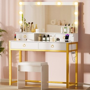 COMHOMA Vanity Desk with Large Mirror, Power Strip, White Dresser for Bedroom - 1 of 4