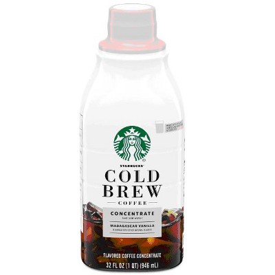 Starbucks Madagascar Vanilla Naturally Flavored, Bottled Cold Brew Coffee Concentrate Drink, 32 oz (Pack of 2)