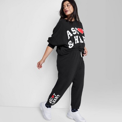 Women's Ascot + Hart Fleece Heart Graphic Joggers - Black 3x : Target