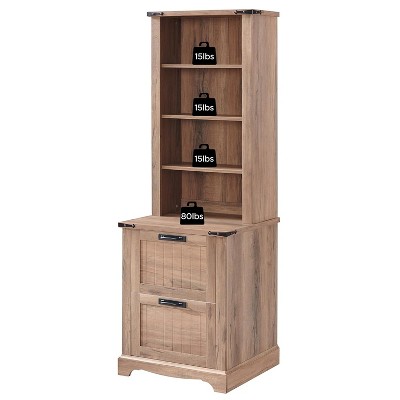 Farmhouse Bookshelf with 2 Large File Drawers, 72" Tall Bookcase with Storage,  4 Tier Rustic Wood Bookshelf for Home, Living Room