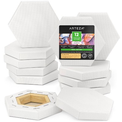 Arteza Classic Blank Hexagon Stretched Canvas, 4" Diameter, Blank Canvas Boards for Painting - 12 Pack (ARTZ-3923)