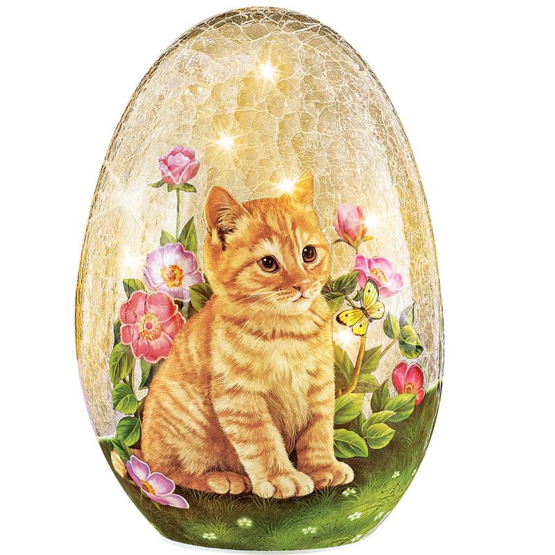 Collections Etc Adorable Cat and Butterflies LED Lighted Glass Egg 5.75 X 5.25 X 8.5 Clear, 1 of 3